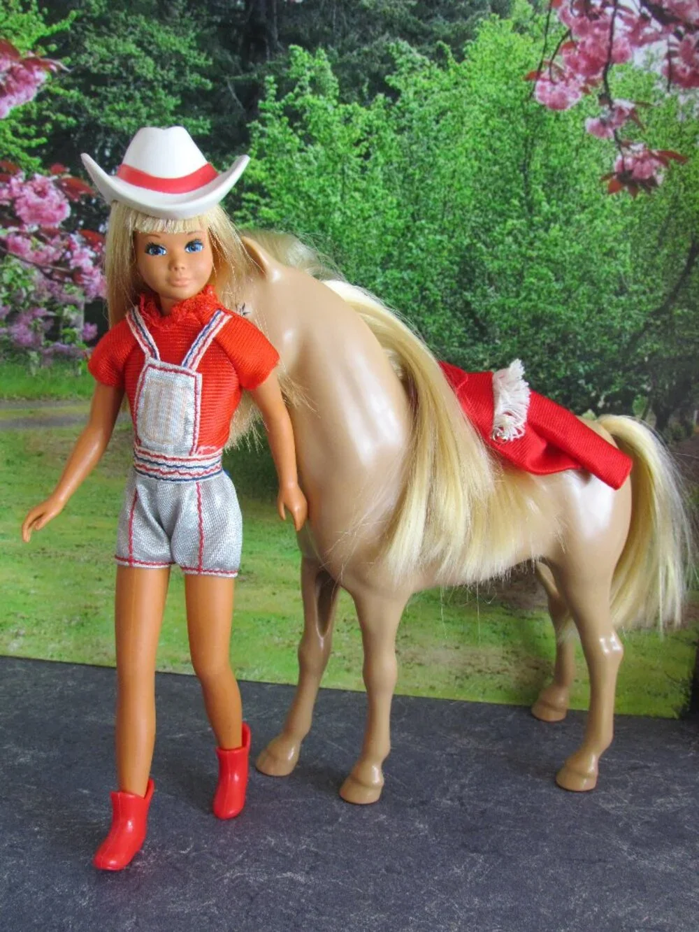 SKIPPER SUNSET MALIBU 1970 w CLOTHES, SHOES, COWGIRL OUTFIT, PINK LACY GOWN